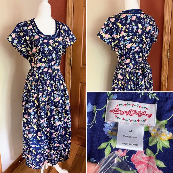 Traje Típico De Salzburgo Balcón Con Flores Lindo Dirndl Vintage Con Delantal Talla 40